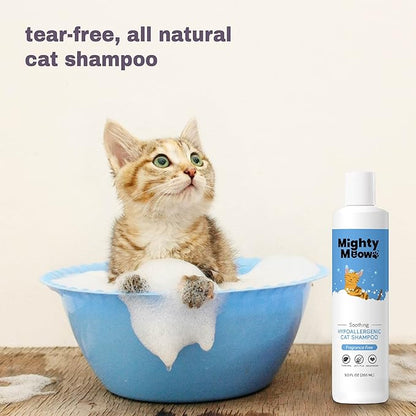 Soothing Hypoallergenic Cat Shampoo – Easy at-Home Cat Grooming | Deodorizes | Gentle &amp; Anti-Itch | Natural &amp; Allergy-Safe Cat Shampoo Sensitive Skin – Fragrance Free | 9 fl oz