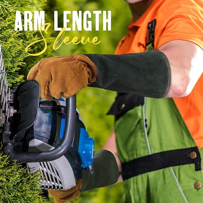 HANDLANDY Leather Gardening Gloves for Men &amp; Women, Rose Pruning Thorn Proof Garden Glove, Long Sleeve Gauntlet Gloves (Black-brown, Medium (Pack of 1))