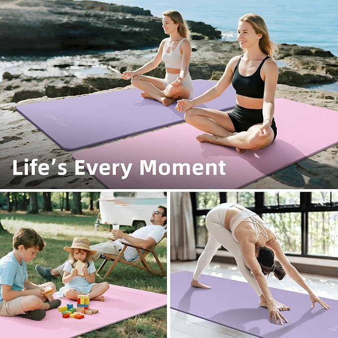 Extra Large Yoga Mat - 72"x35", 72"x48", 78"x57" - Wide TPE Exercise Mat for Home, Stretching, Couples &amp; Family Workouts - 6-12mm Thick, Non-Slip &amp; Waterproof - with Carry Bag and Straps