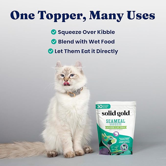 Solid Gold Lickable Cat Treats - Limited Ingredient SeaMeal Squeezable Healthy Cat Treats Variety - Chicken &amp; Tuna Snack &amp; Topper Squeeze Ups for Cats w/for Gut &amp; Immune Support - 3oz/6ct