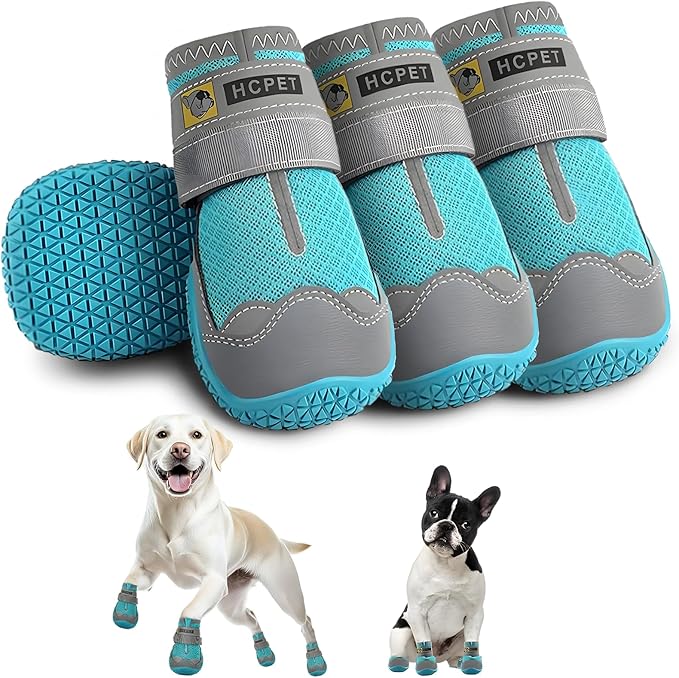 Hcpet Dog Shoes for Large Dogs, Breathable Dog Booties for Small Medium Dogs, Anti-Slip Dog Boots &amp; Paw Protectors for Hot Pavement Winter Snow Hiking with Reflective Straps Blue Size 2