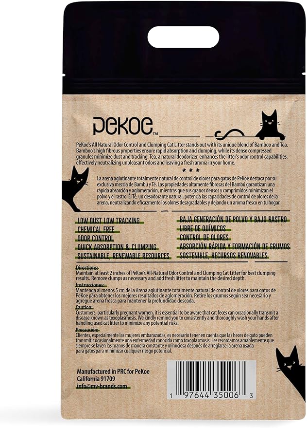 PeKoe All-Natural Odor Control &amp; Clumping Cat Litter with Bamboo and Tea, 6-lb Bag (Pack of 1)