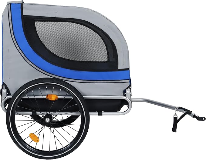 Blue-Grey Large Folding Bike Trailer for Dogs – Heavy-Duty Steel Frame, 66LB Capacity Pet Carrier for All-Terrain Cycling, Jogging &amp; Camping Adventures!