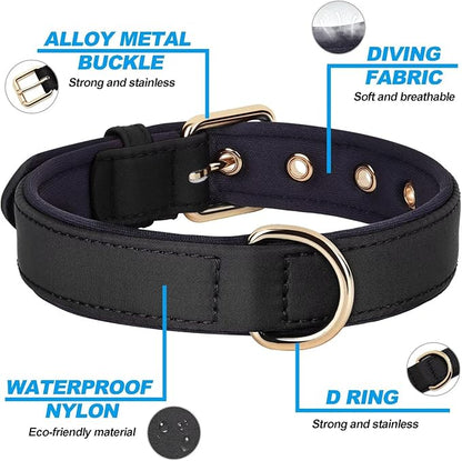 Didog Soft Padded Dog Collars for Small Dogs, Lightweight and Breathable Dog Collar with Metal Buckle, Black, M