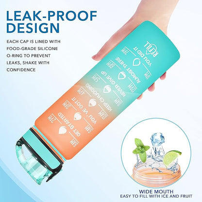 Enerbone Water Bottle, Leakproof BPA &amp; Toxic Free, Motivational Water Bottle with Times to Drink and Straw, Fitness Sports Water Bottle with Strap for Office, Gym, Outdoor Sports
