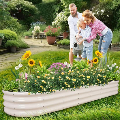 1MORE Galvanized Raised Garden Bed- Planter Garden Boxes Outdoor, Raised Beds for Gardening, 8x2x1ft Metal Garden Bed Kit for Vegetables Flower, Planter Raised Beds with Protective Tape &amp; Tools.White