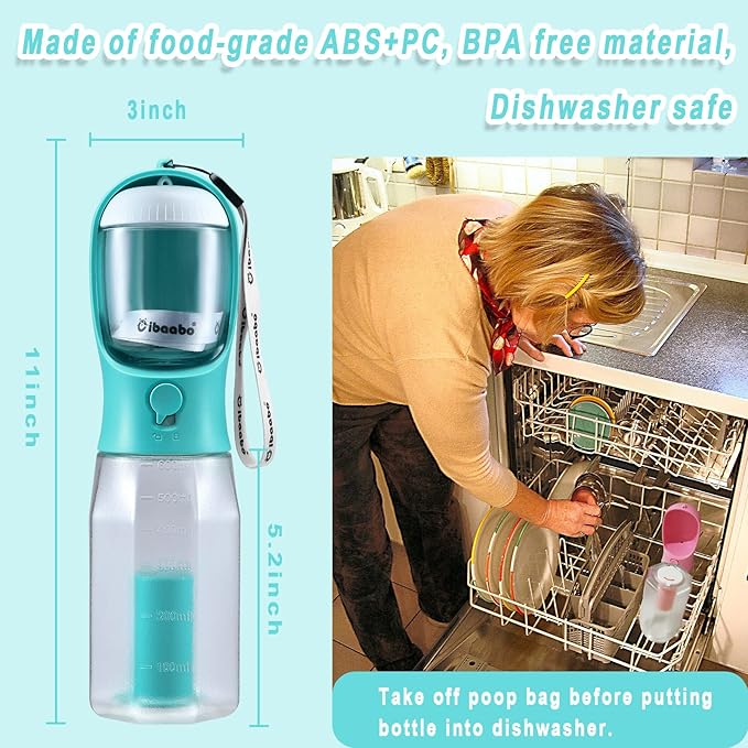 Dog Water Bottle with Food Container &amp; Poop Bag Holder, Travel Water Bowl, Portable Pet Dispenser, Dog Stuff Accessories Items, Puppy Essentials Necessities for Yorkie Chihuahua Walking Hiking
