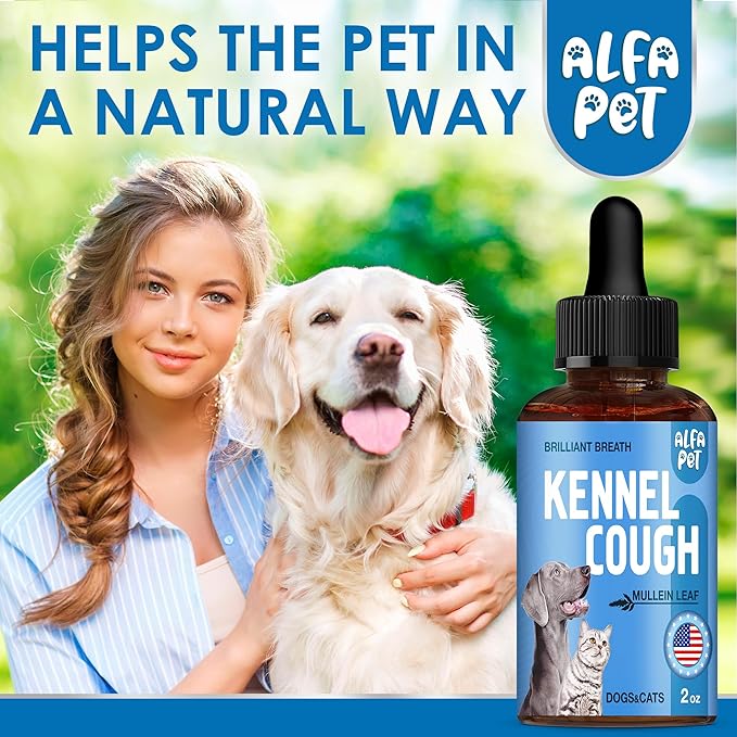 Dog Cough Treatment Liquid • Kennel Cough for Dogs &amp; Cats • for Breathing During All Life Cycle • Marshmallow Root + Mullein Leaf in The Composition • Natural Supplement for All Breeds • 2 Oz