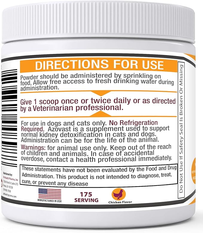 Azovast Powder Kidney Restores &amp; Kidney Powder for Dogs &amp; Cats, (4 Oz) - (175 Scoop/Jar) NO Refrigeration Required - Help Support Kidney Function &amp; Manage Renal Toxins (Made in U.S.A) (4 Oz)