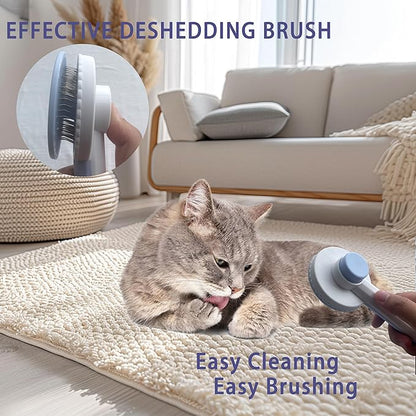 Cat Grooming Brush Kit 6 Tools - Deshedding &amp; Dematting for Long/Short Hair, Self-Cleaning Slicker Brush with 6-in-1 Flea Comb for Cats &amp; Kittens (Blue)