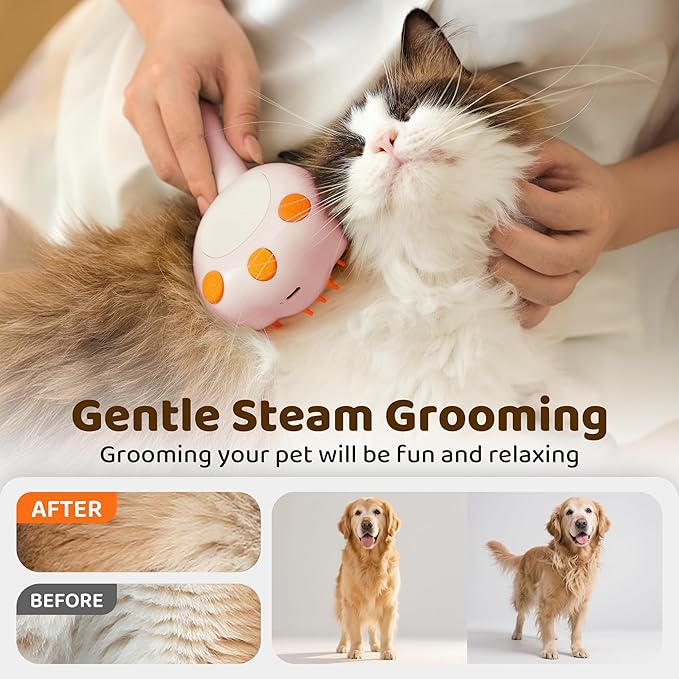 Steam Cat Brush, 6-in-1 Dog Brush Spritz Defur Comb, Steamy Skin Friendly Deshedding Grooming Tool, Suitable for Shedding &amp; Haired Pets, Pet Supplies Accessories,Pink
