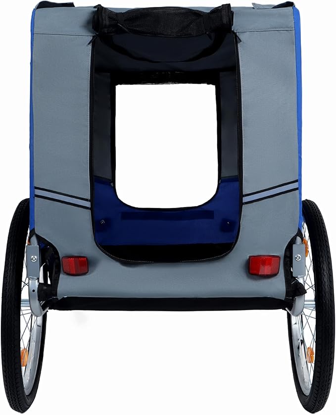 Blue-Grey Large Folding Bike Trailer for Dogs – Heavy-Duty Steel Frame, 66LB Capacity Pet Carrier for All-Terrain Cycling, Jogging &amp; Camping Adventures!