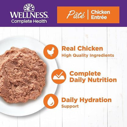Wellness Complete Health Pate Adult Wet Cat Food, Natural, Protein-Rich, Grain Free, 5.5 Ounce, 24 Pack, (Chicken)