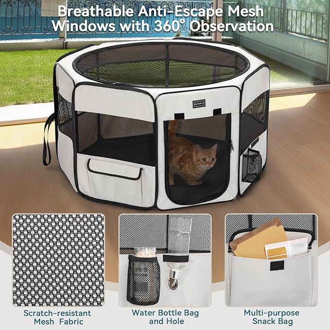 PETSFIT 29" Puppy Playpen with Removable Waterproof Mat &amp; Zippered Roof | RV, Camping, Travel Dog Pen | Indoor/Outdoor Whelping &amp; Cat Observation Space(29.5"x29.5"x16.5"H)