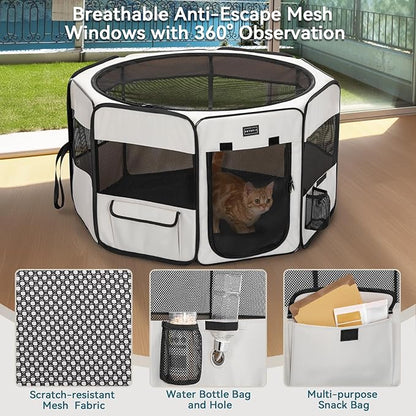 PETSFIT 29" Puppy Playpen with Removable Waterproof Mat &amp; Zippered Roof | RV, Camping, Travel Dog Pen | Indoor/Outdoor Whelping &amp; Cat Observation Space(29.5"x29.5"x16.5"H)