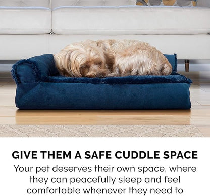 Furhaven Cooling Gel Dog Bed for Large Dogs w/ Removable Bolsters &amp; Washable Cover, For Dogs Up to 125 lbs - Plush &amp; Velvet L Shaped Chaise - Deep Sapphire, Jumbo Plus/XXL