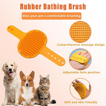 Cat Grooming Brush Kit 6 Tools - Deshedding &amp; Dematting for Long/Short Hair, Self-Cleaning Slicker Brush with 6-in-1 Flea Comb for Cats &amp; Kittens (Orange)
