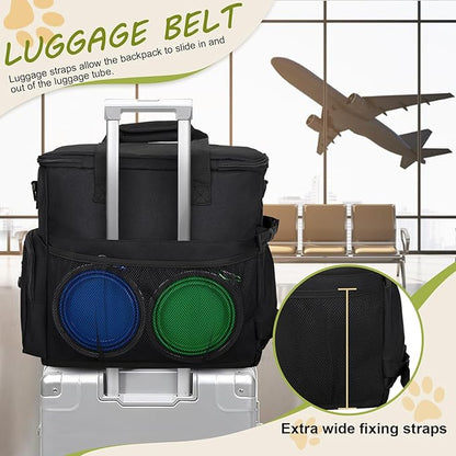 Dog Travel Bag Airline Approved–Pet Travel Tote with Collapsible Bowls,Food Containers &amp; Feeding Mat–Multi-Pocket Organizer for Dogs &amp; Cats, Durable &amp; Water-Resistant for Hiking,Trips,Outdoors