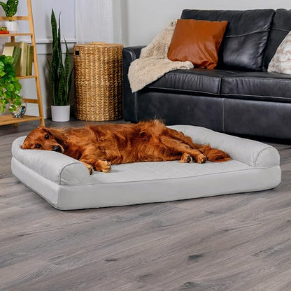 Furhaven Orthopedic Dog Bed for Large Dogs w/ Removable Bolsters &amp; Washable Cover, For Dogs Up to 95 lbs - Quilted Sofa - Silver Gray, Jumbo/XL