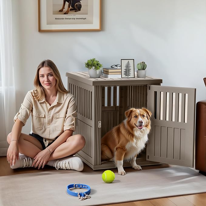 Dog House - Resin Outdoor Dog Kennel with Ventilated Design, Waterproof Dog Bed Shelter for Backyard, Garden &amp; Patio