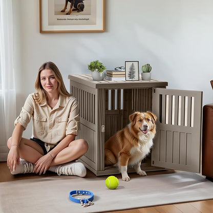 Dog House - Resin Outdoor Dog Kennel with Ventilated Design, Waterproof Dog Bed Shelter for Backyard, Garden &amp; Patio