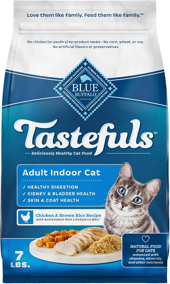 Blue Buffalo Tastefuls Natural Dry Food for Adult Indoor Cats, Chicken &amp; Brown Rice Recipe, 7-lb. Bag