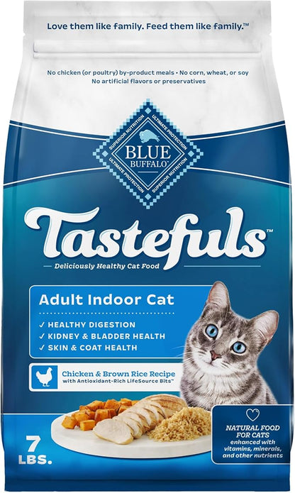 Blue Buffalo Tastefuls Natural Dry Food for Adult Indoor Cats, Chicken &amp; Brown Rice Recipe, 7-lb. Bag