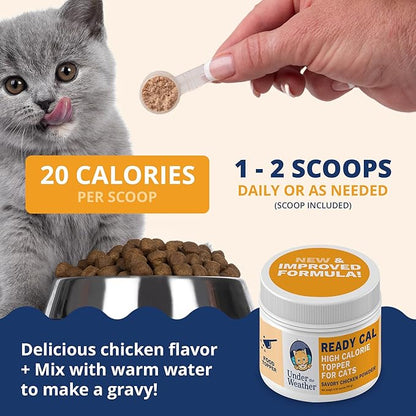 Under the Weather Ready Cal Powder for Cats | High-Calorie Weight Gainer &amp; Appetite Stimulant | Cat Energy Booster Veterinarian-Approved Pet Supplement with Vitamins &amp; Minerals | Chicken Flavor