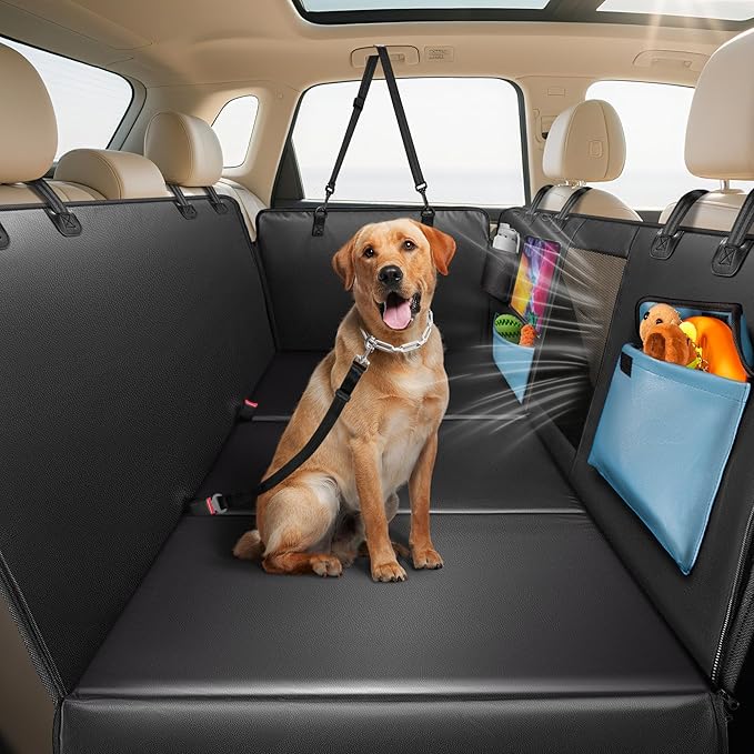 Dog Car Seat Cover for Back Seat 53", Upgraded PU Leather Back Seat Extender with Hard Bottom Holds 400LBS, Waterproof Anti-Scratch, Backseat Cover for Dogs in Car, SUV &amp; Small Truck