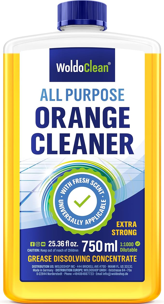 Orange Oil Cleaner Concentrated 25.36 fl oz (1 : 1000) - makes up to 200 Gallons Multi-Use Adhesive &amp; Grease Remover, Custom-Dilution Citrus Degreaser for Floors, Kitchen &amp; Bath