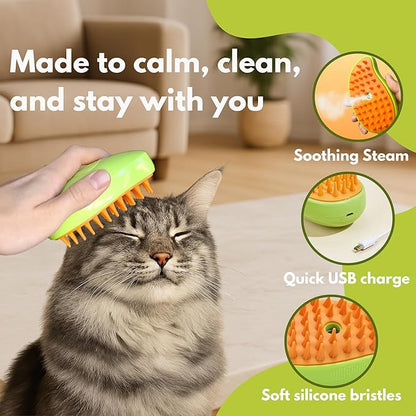 Cat Brush with Steam – Steam Cat Brushes for Indoor Cats | Pet Spray Hair Removal Comb &amp; Relaxing Grooming Tool for Calmer, Happier Cats