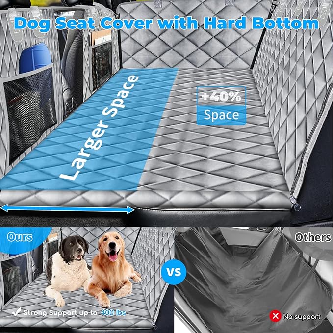 URPOWER Back Seat Extender for Dogs - Hard Bottom Dog Car Seat Cover Holds 400 lbs, Waterproof Dog Hammock Dogs Bed for Cars, SUVs &amp; Small Trucks, Pet Backseat Protector with Mesh Window &amp; Large Space