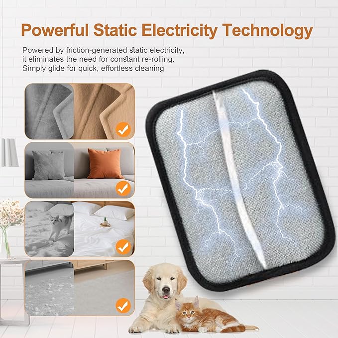 4 Pack Electrostatic Pet Hair Removal Gloves, Reusable Washable Dog &amp; Cat Hair Remover Gloves for Furniture, Carpet, Car Seats, Effortless Cleaning