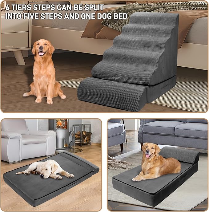Soft Dog Stairs &amp; Steps for High Beds 24-28 Inches Tall for Small Dogs, LitaiL Pet Stairs/Steps for Beds 28 Inches High, Non-Slip Dog Ramps for Older Cats