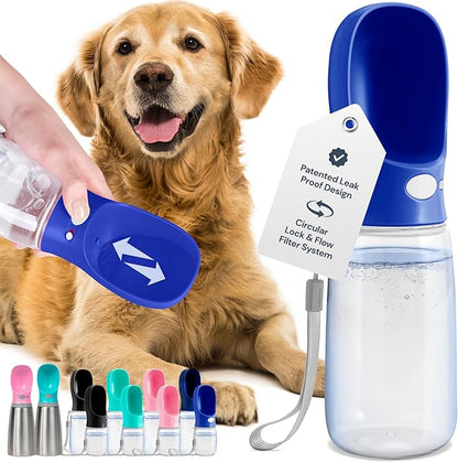 MalsiPree Dog Water Bottle Portable - 19 Oz, Navy Blue - Leak-Proof One-Hand Hydration Valve with Built-in Bowl - Travel Dog Water Bowl &amp; Pet Bottle Dispenser