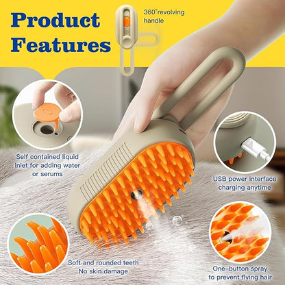 Cat Steam Brush for Shedding with Foldable Handle 4 in 1 Rechargeable Steam Brush for Cats and Dogs,Haired Pets Spritz Defur Comb for Cats Pet Spray Grooming Tool for Hair Removal &amp; Massage