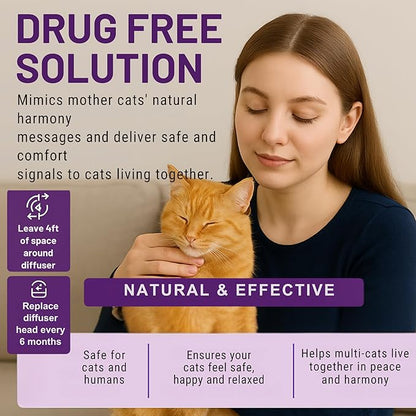 Cat Pheromones Calming Diffuser Cat Anxiety Relief Pheromones for Cats Promotes Well-Being &amp; Comfort Cat Calming Diffuser with 2 Refills 60 Days Long Lasting Serenity