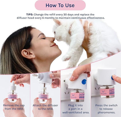 Cat Calming Pheromones Diffuser: 2 Classic Cats Plug in Refill Diffusers for Relaxation &amp; Comfort - Reduce Stress Barking &amp; Scratching - Indoor 60 Days Supply