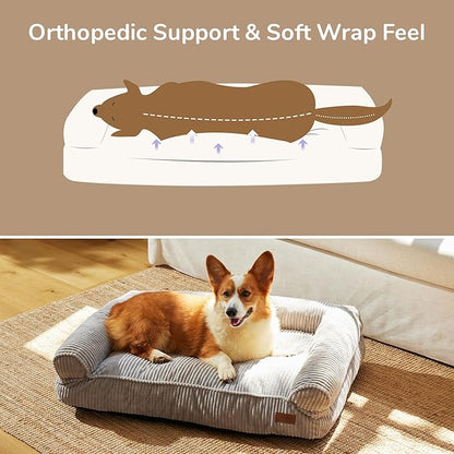 FUKUMARU Cute Dog Bed, Fluffy Dogs Couch with TPU Layer Keeping Lining Dry, Pet Sofa Medium Size Dog Easy to Care, Warm Cat Bed with Removable Zipper Cover, 36inch, Large, Light Grey