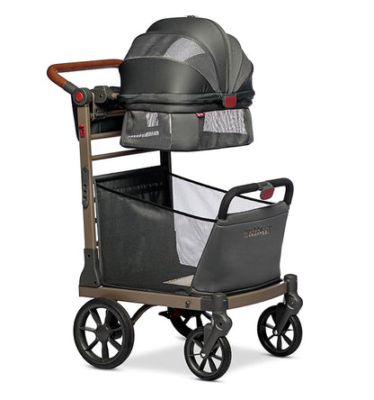 Pet Foldable Cart - Luxury Cat &amp; Dog Stroller with Extra Large Shopping Basket, Cup Holders, &amp; Ventilated Canopy - Easy Fold Pet Stroller for Cats &amp; Dogs