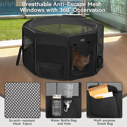 PETSFIT Portable Dog Playpen,36" Dog Play Pen Indoors with Removable Waterproof Mat &amp; Zippered Roof | RV, Camping, Travel Dog Pen | Whelping &amp; Cat Observation Space(36" L x 36" W x 21" H)