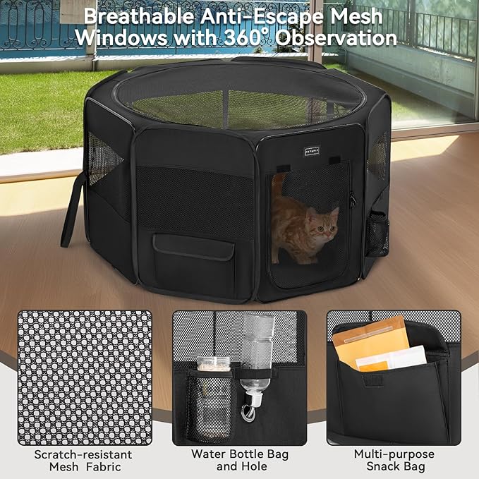 PETSFIT 29" Puppy Playpen with Removable Waterproof Mat &amp; Zippered Roof | RV, Camping, Travel Dog Pen | Indoor/Outdoor Whelping &amp; Cat Observation Space(29.5"x29.5"x16.5"H)