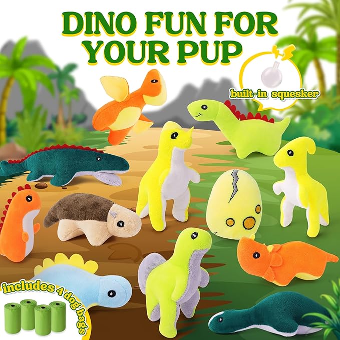 20-Pack Adorable Dinosaur Puppy Toys – Distinct Dino-Themed Squeaky Dog Toys for Small Dogs to Keep Them Busy, Interactive Chew Toys for Mental Stimulation &amp; Gentle Teeth Cleaning