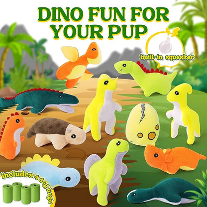 20-Pack Adorable Dinosaur Puppy Toys – Distinct Dino-Themed Squeaky Dog Toys for Small Dogs to Keep Them Busy, Interactive Chew Toys for Mental Stimulation &amp; Gentle Teeth Cleaning