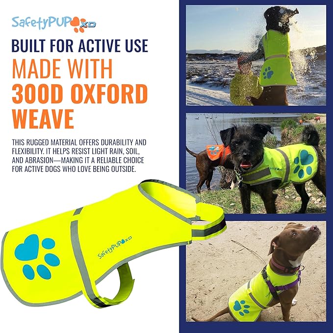 Dog Reflective Vest – Hi-Vis Fluorescent Visibility That Helps to Safeguard Your Pet On/Off Leash in Urban &amp; Rural Areas (Yellow, Medium)