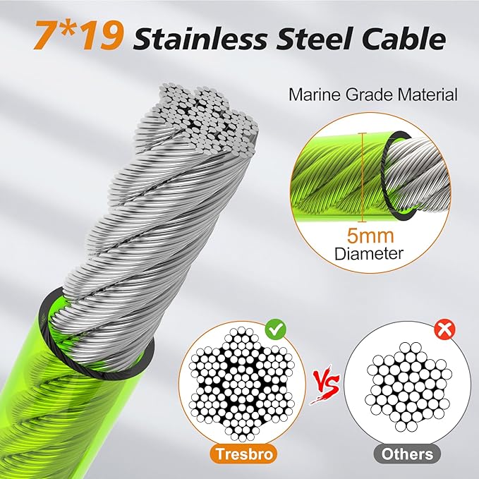 Tresbro 10 FT Dog Tie Out Cable with Spring, Shock Absorbing Tether Chains for Outside Aavilable in 10/15/20/25/30/40/50/70/100/120 FT, Heavy Duty Leads for Yard for Medium &amp; Large Dogs Up to 500 LBS