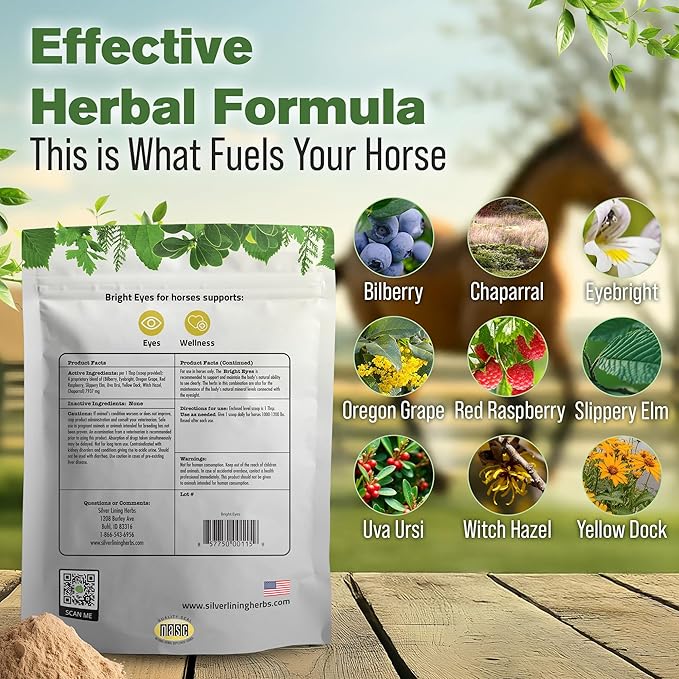 Silver Lining Herbs Bright Eyes Vitamins - Horses Eye Supplements to Support Capillary Health, Great Vision, &amp; Overall Eye Health - Plant-Based Herbal Horse Supplements - 1 lb 60-Day Supply
