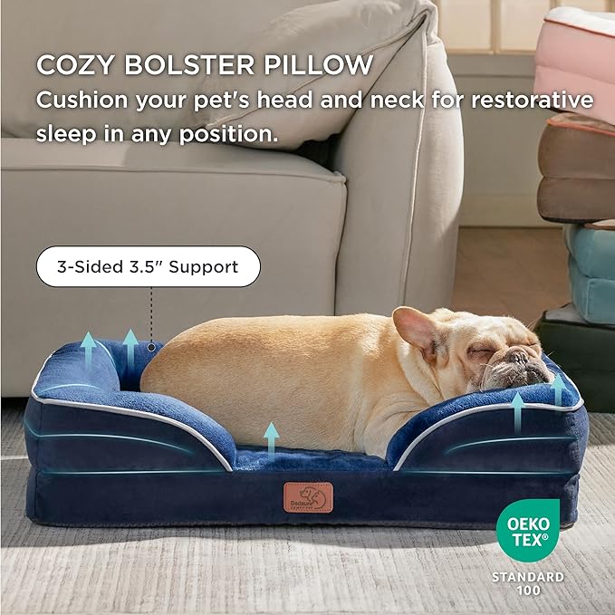 Bedsure Orthopedic Dog Bed Medium Size Dogs - Washable Medium Dog Cat Bed Waterproof, Comfort Pet Couch Sofa with Washable Removable Cover, Pets Bed with Nonskid Bottom, Blue Navy, 28"