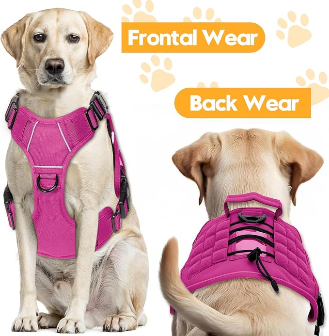 Heavy-Duty Tactical Dog Harness for Large Dogs, No Pull Adjustable Reflective Pet Vest with Molle System, K9 Military-Grade Control for Service Training, Outdoor &amp; 10+ Breeds, Pink, XX-Large