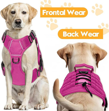 Heavy-Duty Tactical Dog Harness for Large Dogs, No Pull Adjustable Reflective Pet Vest with Molle System, K9 Military-Grade Control for Service Training, Outdoor &amp; 10+ Breeds, Pink, XX-Large